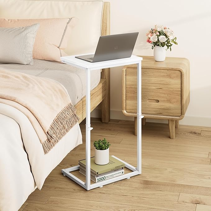 Vagusicc C Shaped End Table for Couch, 33.2'' Extra Tall C Table Adjustable Height Side Table, Small Side Table for Small Spaces, Couch Tables That Slide Under, Tv Tray Table for Living Room, White