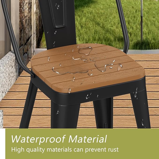 Outdoor Metal Bar Stools Set of 4,30 inch Barstools Counter Height Bar Stool with High Back Farmhouse Kitchen Dining Chairs Bar Funiture for Outside