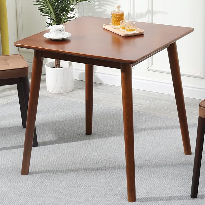 OGMILL 27.6" Small Dining Table Square for 2, Kitchen Dinner Table Rustic Space-Saving Dining Table Mid Century Modern Table with Solid Wood Leg for Small Spaces (Walnut)