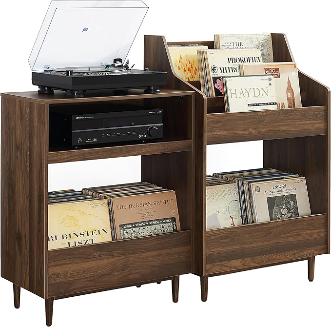 Crosley Furniture Liam 2-Piece Turntable Record Player Stand and Vinyl Storage, Mid Century Modern, Walnut