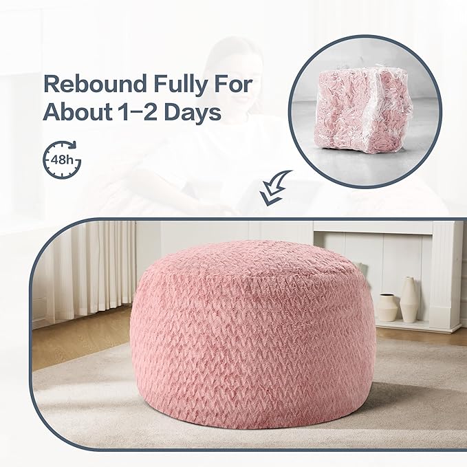 3ft Bean Bag Chairs for Adults Large Beanbag Chair with Chevron Plush Fur Cover Big Bean Bag Chair for Living Room Bedroom Dorm (Pink)