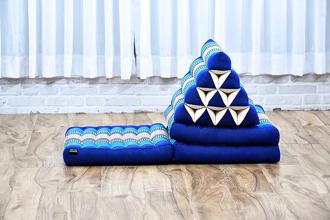 Leewadee - Comfortable Japanese Floor Mattress Used As Thai Floor Bed with Triangle Cushion, Futon Mattress Or Thai Massage Mat, 67 x 21 inches, Blue