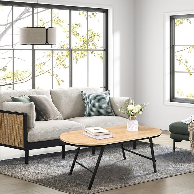 Foldable Coffee Table Natural Wood Oval Coffee Tables No Assembly Portable Floor Table Desk for Sitting on The Floor Low Coffee Table for Small Spaces Living Room Outdoor Use