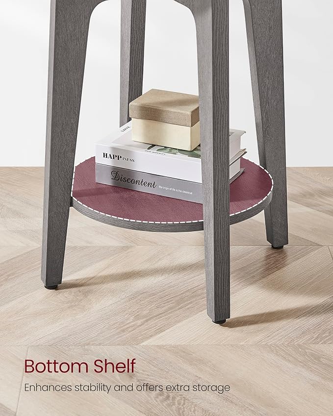 VASAGLE Side Table, Small Round End Table with Lower Shelf, Nightstand for Small Spaces, Living Room, Bedroom, Smoky Gray ULET283T68