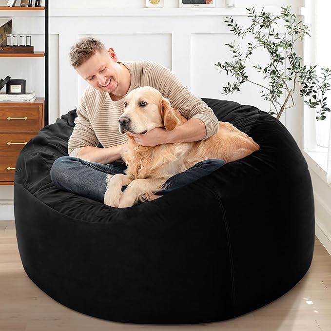 HABUTWAY Bean Bag Chair: Giant 4' Memory Foam Furniture Bean Bag Chairs for Adults with Microfiber Cover 4Ft (Black)