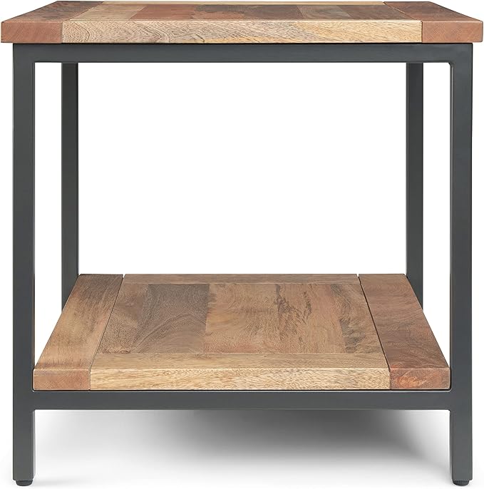 SIMPLIHOME Skyler SOLID MANGO WOOD and Metal 22 inch Wide Square Industrial End Table in Natural for the Living Room and Bedroom