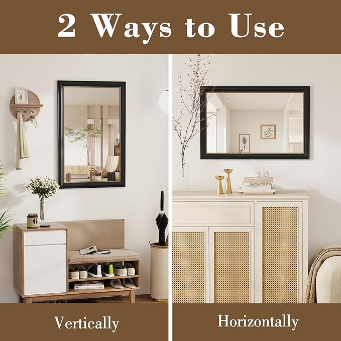 Axeman 30x40 Rectangular Wall Mirror, Decorative Bathroom Mirror, Traditional Vintage Wall Mounted Mirror with Beaded Frame for Accent Living Room Vanity Bedroom Entryway, Black