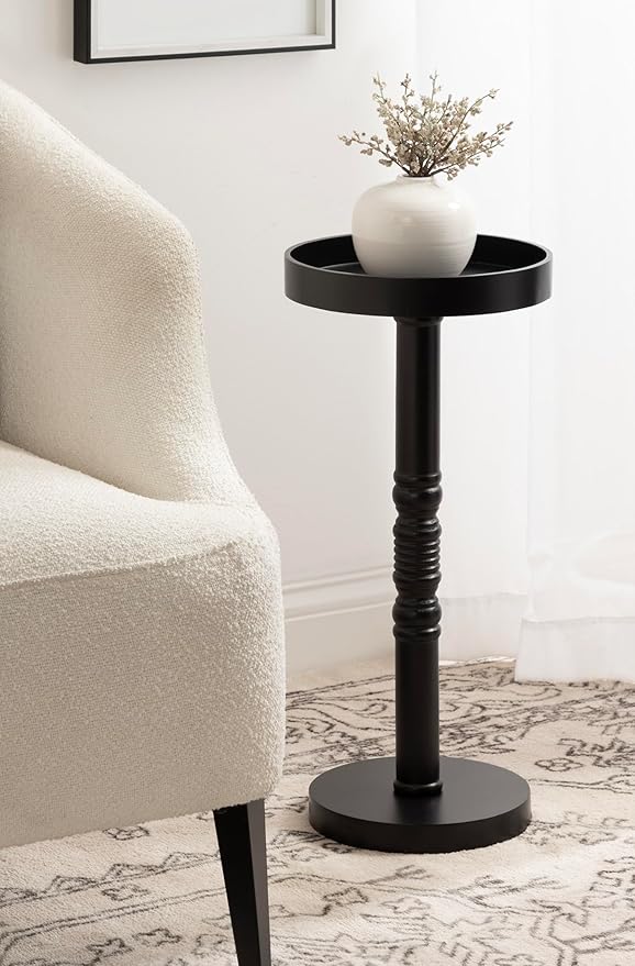 Kate and Laurel Bellport Farmhouse Round Drink Table, 10 x 10 x 22, Black, Decorative Traditional Mini Table for Use as Charming Indoor Plant Stand or Living Room Pedestal Table