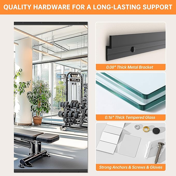 Hasipu 2 Pcs 79''x35'' Home Gym Mirror Large Full Length Wall Mounted Full Body Mirror for Yoga Dance Fitness Exercise Studio Bedroom Garage, Frameless Tempered Glass Workout Mirrors Black Rectangular