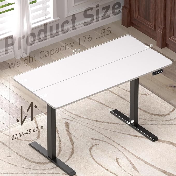 Ywin Electric Height Adjustable Standing Desk with Wheels, 63 x 24 inches Ergonomic Stand Up Desk for Home Office