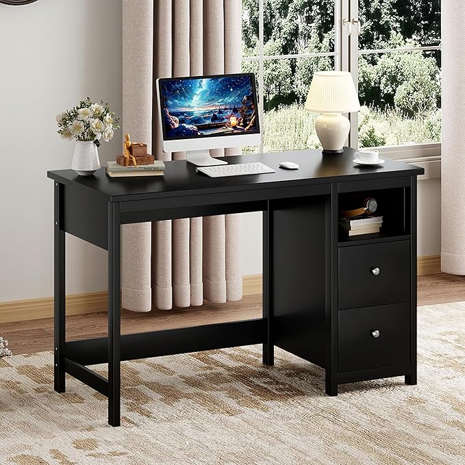 Desk with Drawers,Modern Small Computer Desk for Home Office with Storage Drawers, Makeup Vanity Desk Dressing Table for Bedroom,Filing Cabinet Writing Table PC Desks for Study (Black, 39.3")