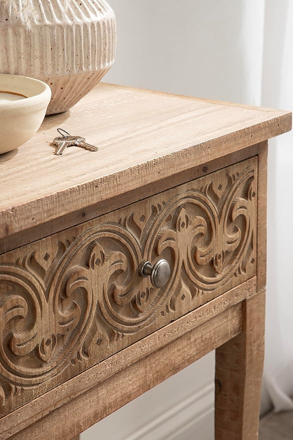 Kate and Laurel Cassetta Soft Rustic Rectangle Side Table; 19 x 14 x 28; Hazelnut; Wooden Living Room End Table with Useful Pull Drawer for Storage