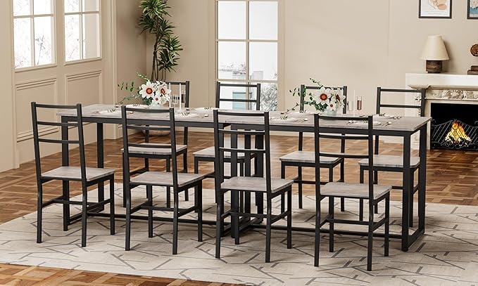 Ball & Cast Dining Table Set with Long Table and 4 Chairs,5-Piece Living Room Furniture W/ 47" Rectangle Kitchen Table & Backrest Chair,for Small Space,Apartment,Dining Room,Gray