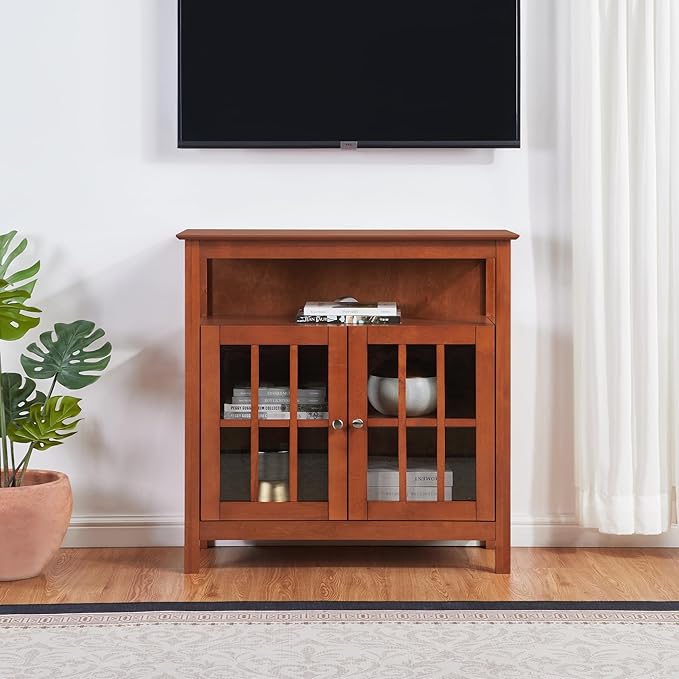 Convenience Concepts Big Sur Highboy Stand 36" Modern Entertainment Center for TVs up to 40", Storage Cabinet for Dining, Living, & Family Room, Console Hall Table with Shelves, unspecified, Cherry