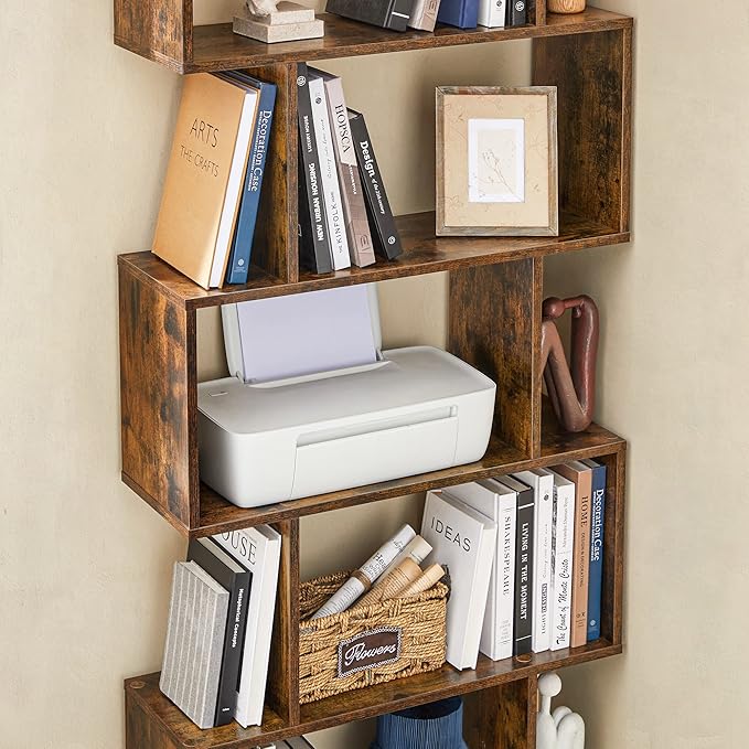 VASAGLE Bookshelf, 6-Tier Bookcase, Tall Display Shelf, Freestanding Storage Shelf, Room Divider, for Home Office, Living Room, Bedroom, Study, Rustic Brown ULBC61BX