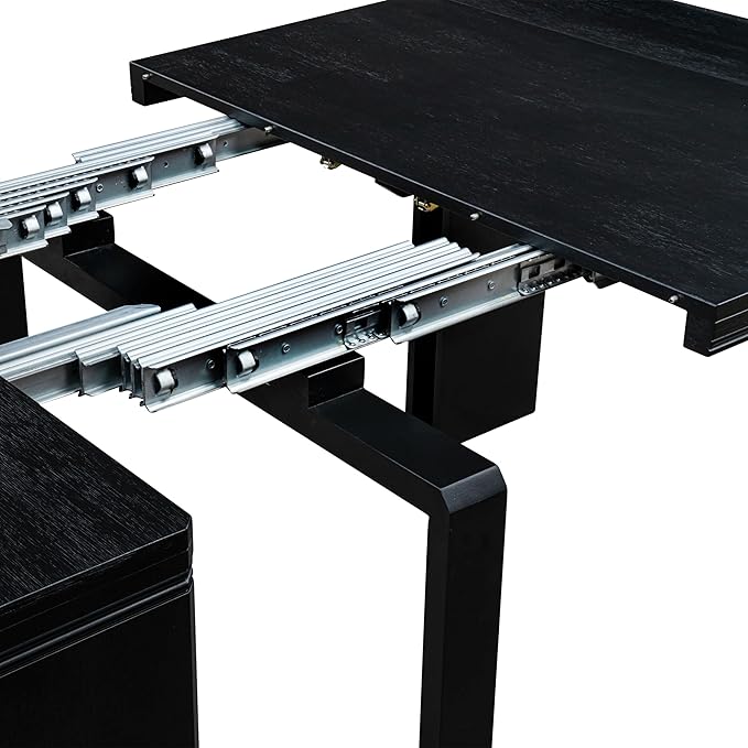 X07SI-B06-48 - 9-piece Dining Room Table Set a Rectangular Kitchen Table and a wooden Bench and 7 coffee Linen Fabric Dining Chair, 39x120 Inch, Wire Brushed Black