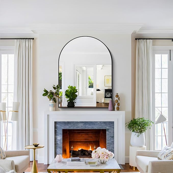 Arched Bathroom Mirror, 36x48IN Black Bathroom Mirror with Metal Frame, Wide Wall Mounted Mirrors Decor Modern Dresser Mirror for Bedroom Living Room Entryway
