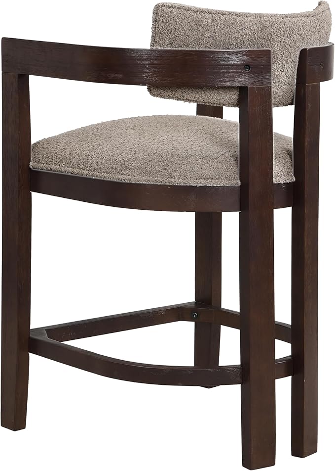 Christopher Knight Home Set of 2 Ryland Modern 26" Counter Height Bar Stools, Fabric Upholstered Counter Stools,Wooden Kitchen Island Armchair with Footrest, Round Backrest, Soft Seating, Espresso