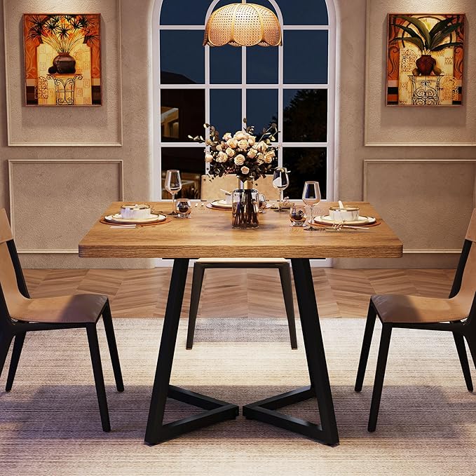 Tribesigns Square Dining Table for 2, 31.5" Modern Dinner Table with Metal Base, Kitchen Table for Dining Room, Small Space, Apartment,Natural & Black