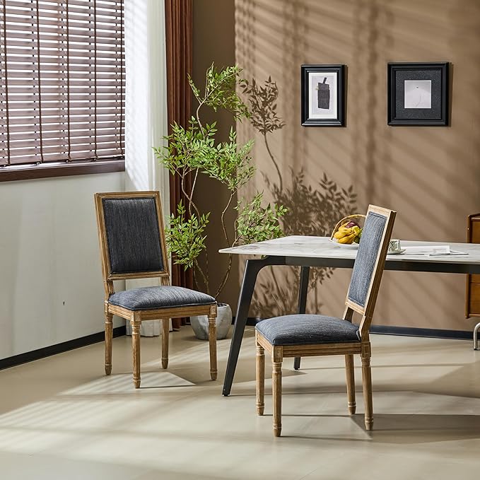 Christopher Knight Home Regina French Country Dining Chairs Set of 2, Wooden Dining Room Chair, High Back Kitchen Side Chair, Fabric Upholstered Armless Extra Seat, Blue Grey