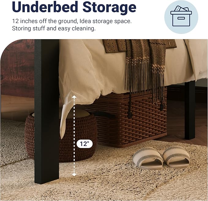 Allewie Twin Size Platform Bed Frame with Wooden Headboard and Footboard, Heavy Duty Metal Slats Support, No Box Spring Needed, Under-Bed Storage, Noise Free, Easy Assembly, Mahogany