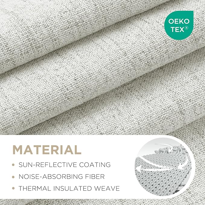 Joydeco 100% Blackout Curtains for Bedroom - Natural Linen Curtains 37" W x 108" L, Thermal Insulated 2 Panels White Light Blocking Drapes, Rod Pocket & Back Tabs, Darkening Privacy for Living Room