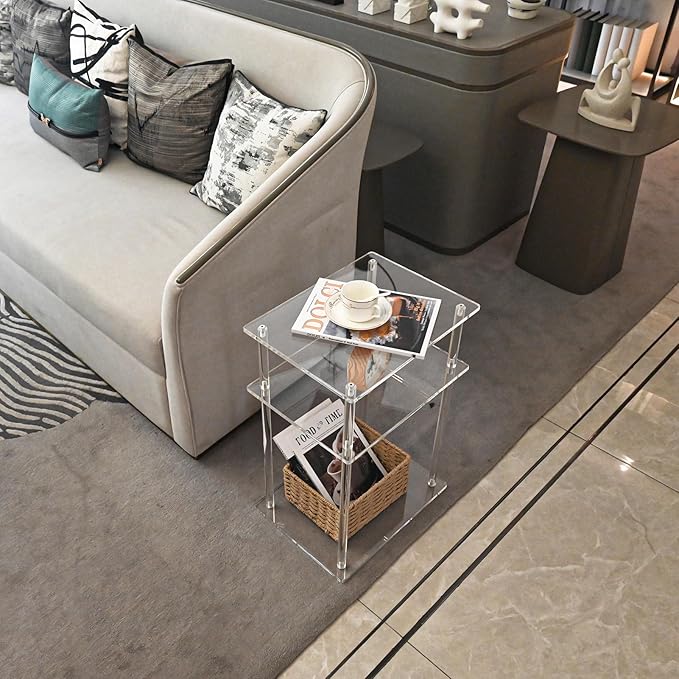Clear Acrylic Side Table Nightstand, Modern End Table, Coffee Table for Bedroom, Living Room, Bathroom, Easy Assembly, 15.7'' L x 11.8'' W x 22.6'' H