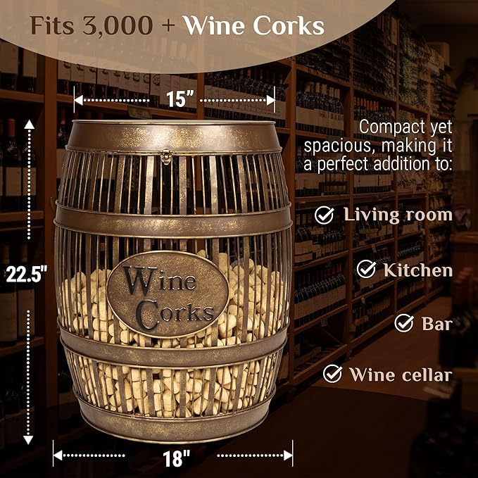 Wine Barrel Table - Cork Catcher Accent Table. Cork Holder Decorative and Storage - 3000 Corks - Large
