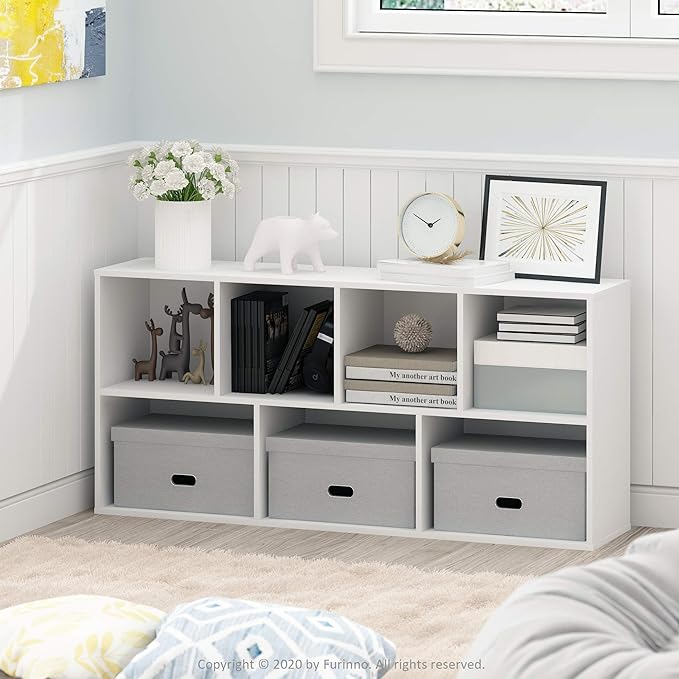 Furinno Luder Bookcase / Book / Storage , 7-Cube, White