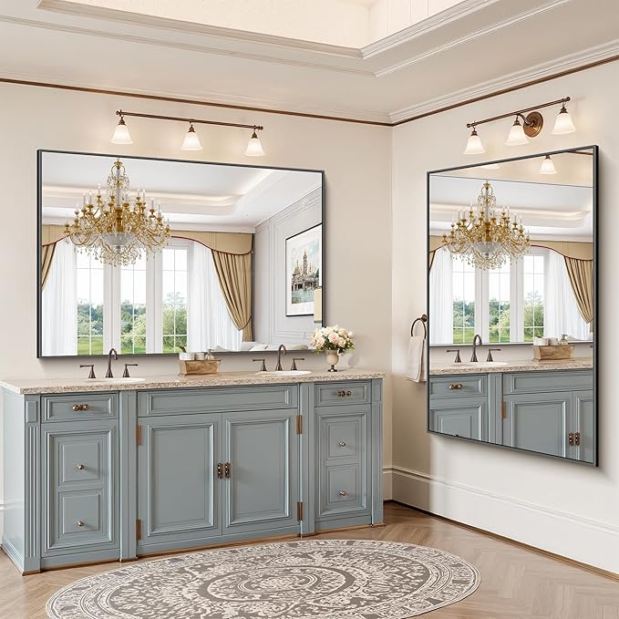 YIROMAN Bathroom Mirror 60"x36", Large Matte Black Bathroom Mirror for Over Sink with Aluminum Frame, Rectangular Vanity Mirror with Right Angle, Wall Mirror Hangs Horizontal or Vertical, Shatterproof