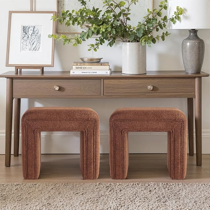 Get Set Style Vanity Stool Chair,Modern Wool Ottoman Foot Stool with Wooden Legs for Sofa Ottoman Bench Footstool Extra Seat for Vanity,Makeup Room,Living Room,Entryway(Fully Assembled)