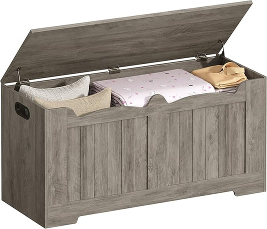 39.4" Storage Chest, Storage Bench Trunk with 2 Safety Hinge,Wooden Box, Lift-Top Chest Organizer, Shoe Bench for Entryway, Bedroom, Living Room, Greige SB01005X