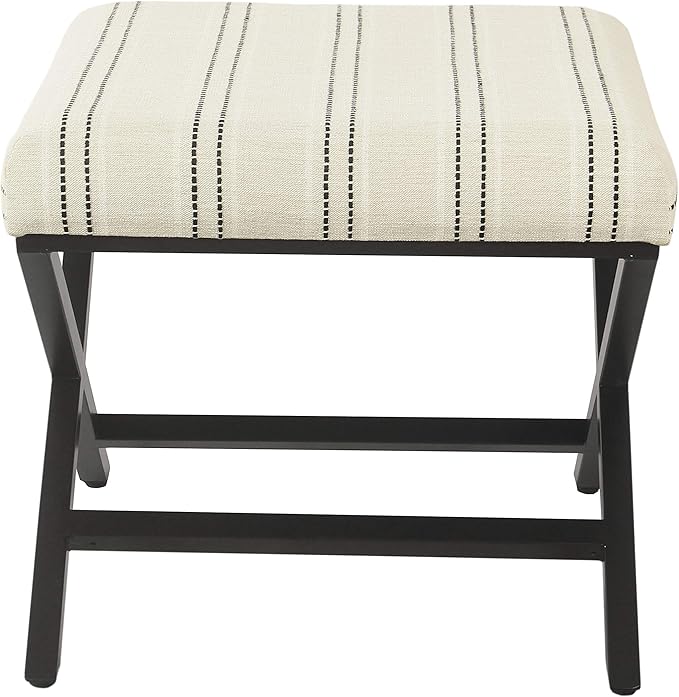 Homepop Home Decor | Modern Square Ottoman with Metal X Base | Ottoman for Living Room & Bedroom | Decorative Home Furniture (Black and White Stripe)
