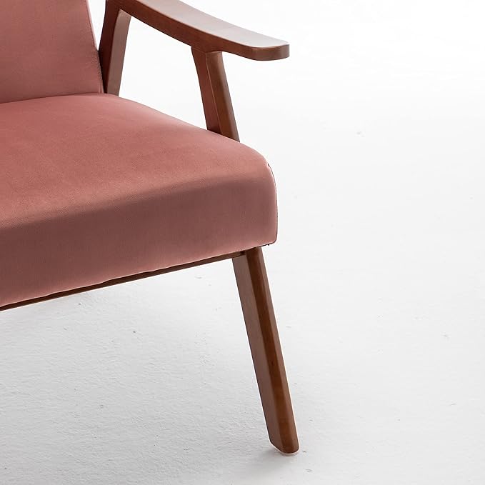 Container Furniture Direct Accent Chair with Microfiber Upholstery and Solid Wood Frame, Classic Mid-Century Modern Living Room Furniture for Extra Seating, Rose