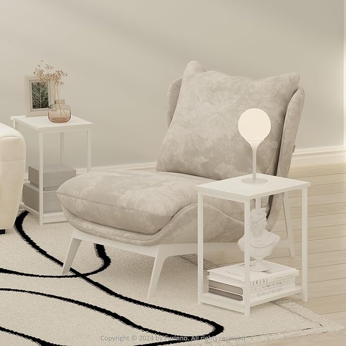 Furinno Simplistic Industrial Metal Frame End Table, 2-Pack, White/White