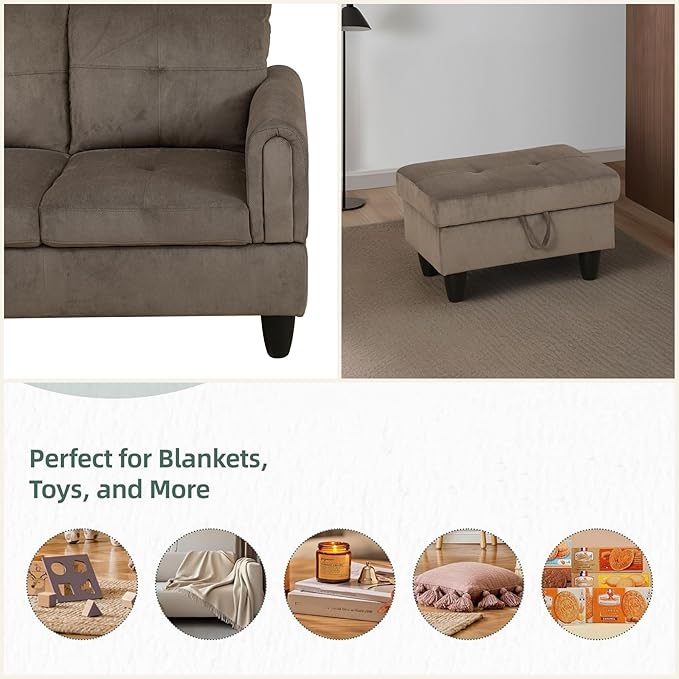 L Shaped Sectional Couches for Living Room, Modern Modular Sectional Sofa with Ottoman Storage, Comfy L Shaped Couch with Chaise for Bedroom Apartment Furniture, Brown