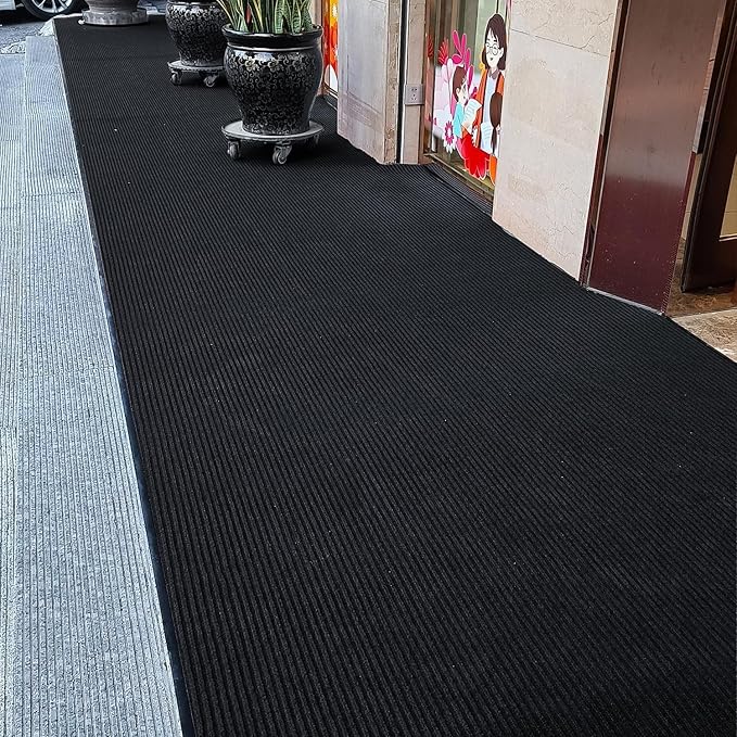 TANYOYO 3' X 10' Commercial Grade Door Floor Mat Brush Step Entrance Mat Vinyl Backed Utility Doormat Heavy Duty Floor Rugs Commercial Outdoor Carpet Indoor Entrance Mat，Black