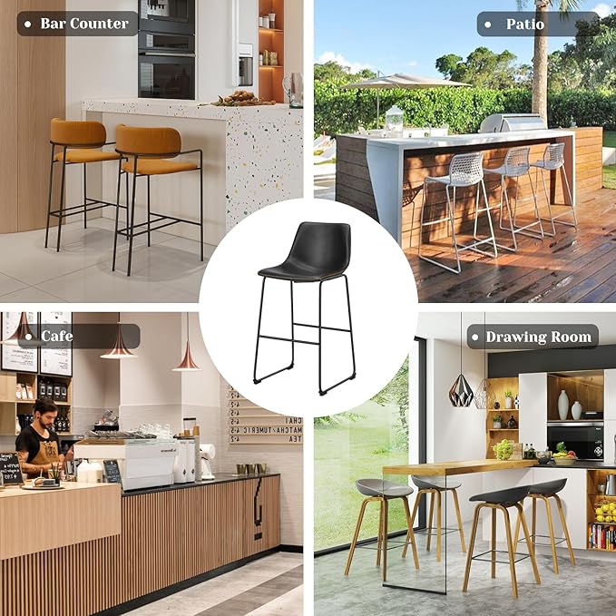 DUMOS 26 Inch Counter Height Bar Stools Set of 2, Modern Faux Leather High Barstools with Back and Metal Leg, Bar Chairs for Kitchen lsland, Elegant Black