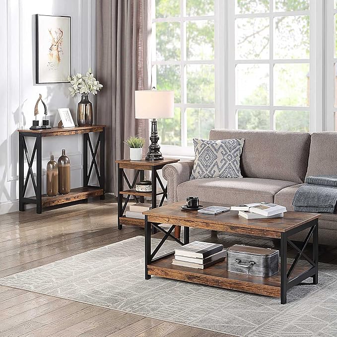 Convenience Concepts Oxford End Table 15.75" - Modern Living Room Table with Storage Shelves, Transitional Nightstand Side Table for Home Decor and Display, Barnwood/Black