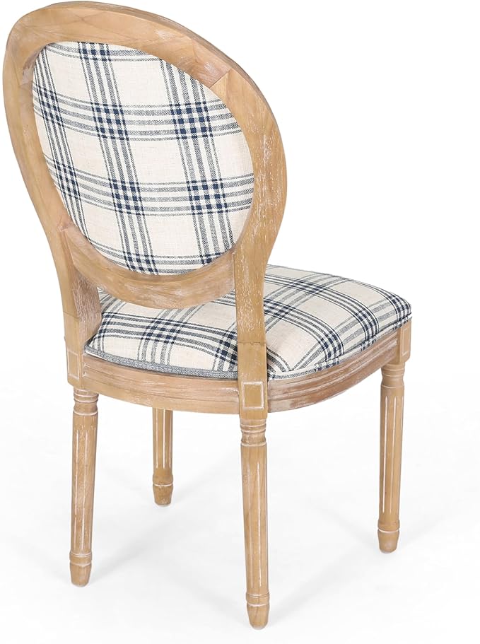 Christopher Knight Home Phinnaeus Dining Chair Set, Set of 2, Fabric, Dark Blue Plaid + Natural