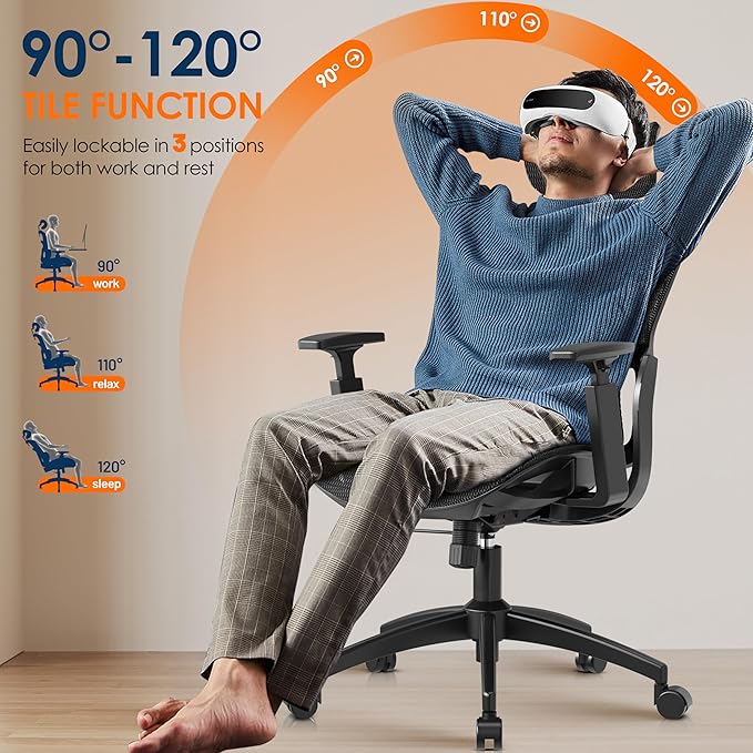 GABRYLLY Ergonomic Office Chair, High-Back Desk Chairs with Adjustable Lumbar Support, Headrest, Tilt Function, Soft Wide Seat and 3D Armrest, 300 LBS Sturdy Home Mesh Chair Task Chairs, GY1070