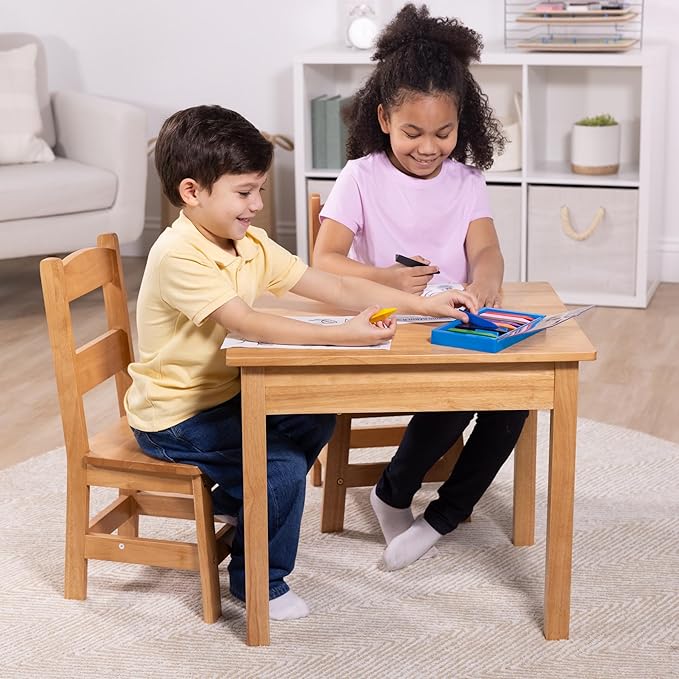 Melissa & Doug Solid Wood Table and 2 Chairs Set - Light Finish Furniture for Playroom