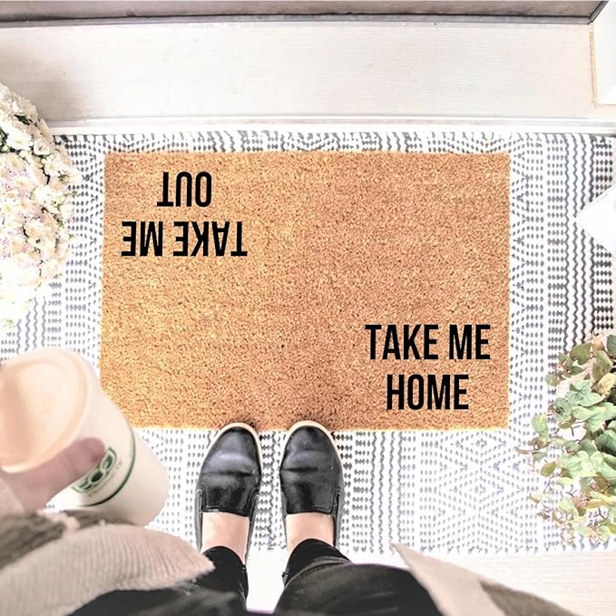 Funny Coir Doormat Take Me Home Take Me Out Front Door Mat Entryway Outdoor Mat with Heavy Duty Front Porch Decor Patio Welcome Mats Entry Natural Coconut Brown Novelty Gift Mat 23.7 x 15.7 inch