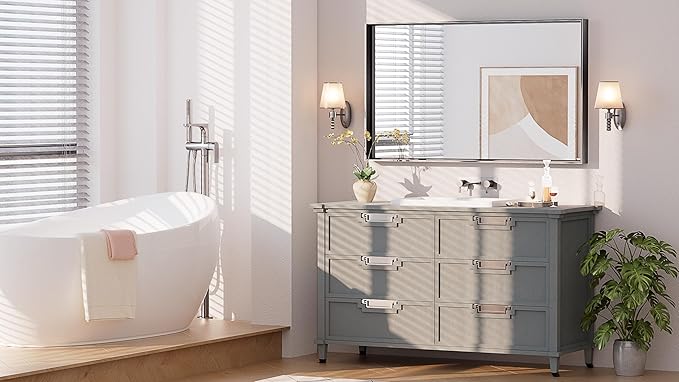 Keonjinn Black Bathroom Mirror 40 x 24 Inch, Metal Frame Black Mirror for Over Sink, Brushed Black, Modern Farmhouse, Square Corner Rectangular Mirrors for Wall(Horizontal/Vertical)