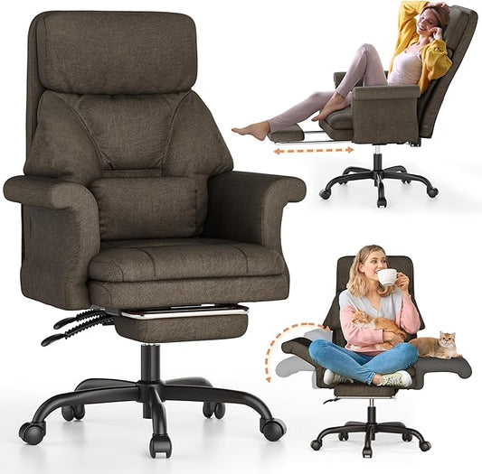 ELABEST C39 Cross Legged Office Chair with Footrest & Convertible Armrests - Pet-Friendly XL Home Desk Chair, Ergonomic Recliner with Lumbar Pillow, Criss Cross Design, Big and Tall Executive Chair