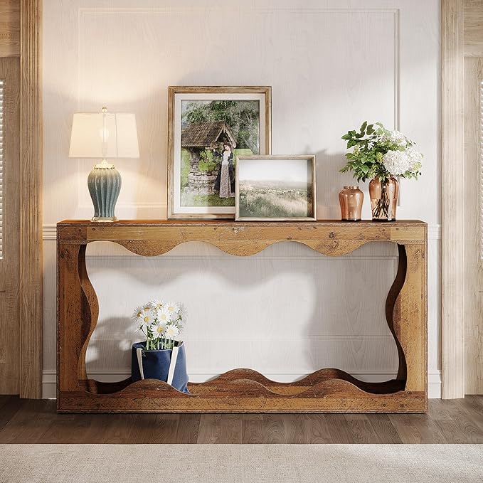 Tribesigns 63 Inches Farmhouse Console Table with Storage, Couch Table Behind Sofa, Long Entryway Sofa Station, Narrow Console Stand, Hallway Stand for Entryway Living Room, Mix Brown