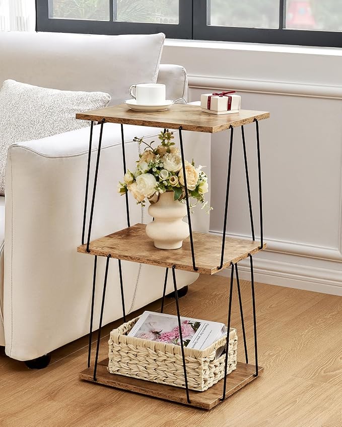 Tall Side Table, Small End Table, 29 inch High Entryway Table, Bedside Table for Living Room, Bedroom and Office, Greige & Black