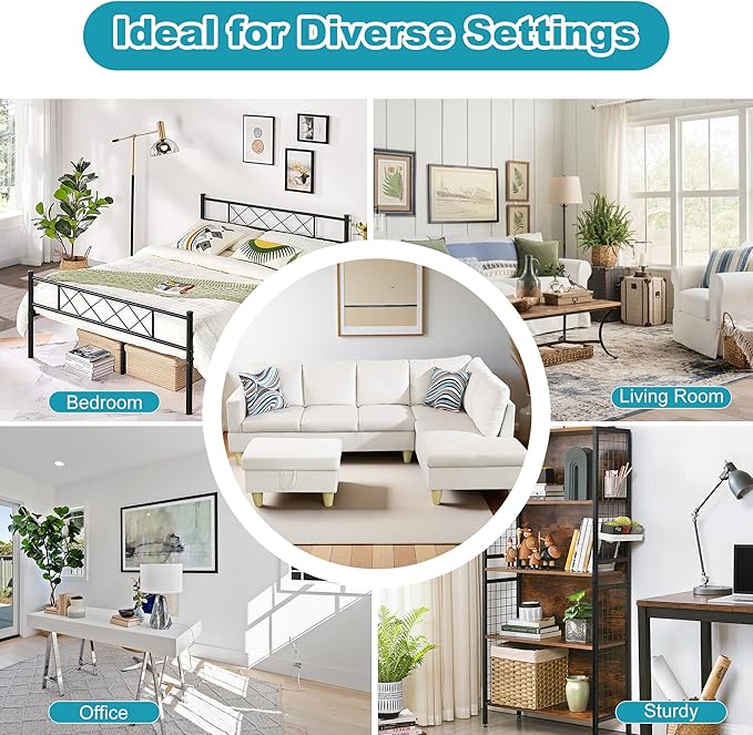 Couches for Living Room Modern L Shaped Couch Comfy Flannel Fabric 3 Pieces Sectional Sofa with Chaise, Ottoman with Storage for Office and Small Apartment, White