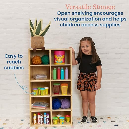 ECR4Kids Streamline 10 Cubby Tray Storage Cabinet, 5x2, Classroom Furniture, Natural