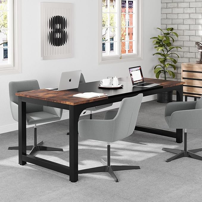 Tribesigns 70.8”Executive Desk, Large Office Computer Desk with Thicken Frame, Modern Simple Workstation Business Furniture for Home Office, Rustic Brown/Black